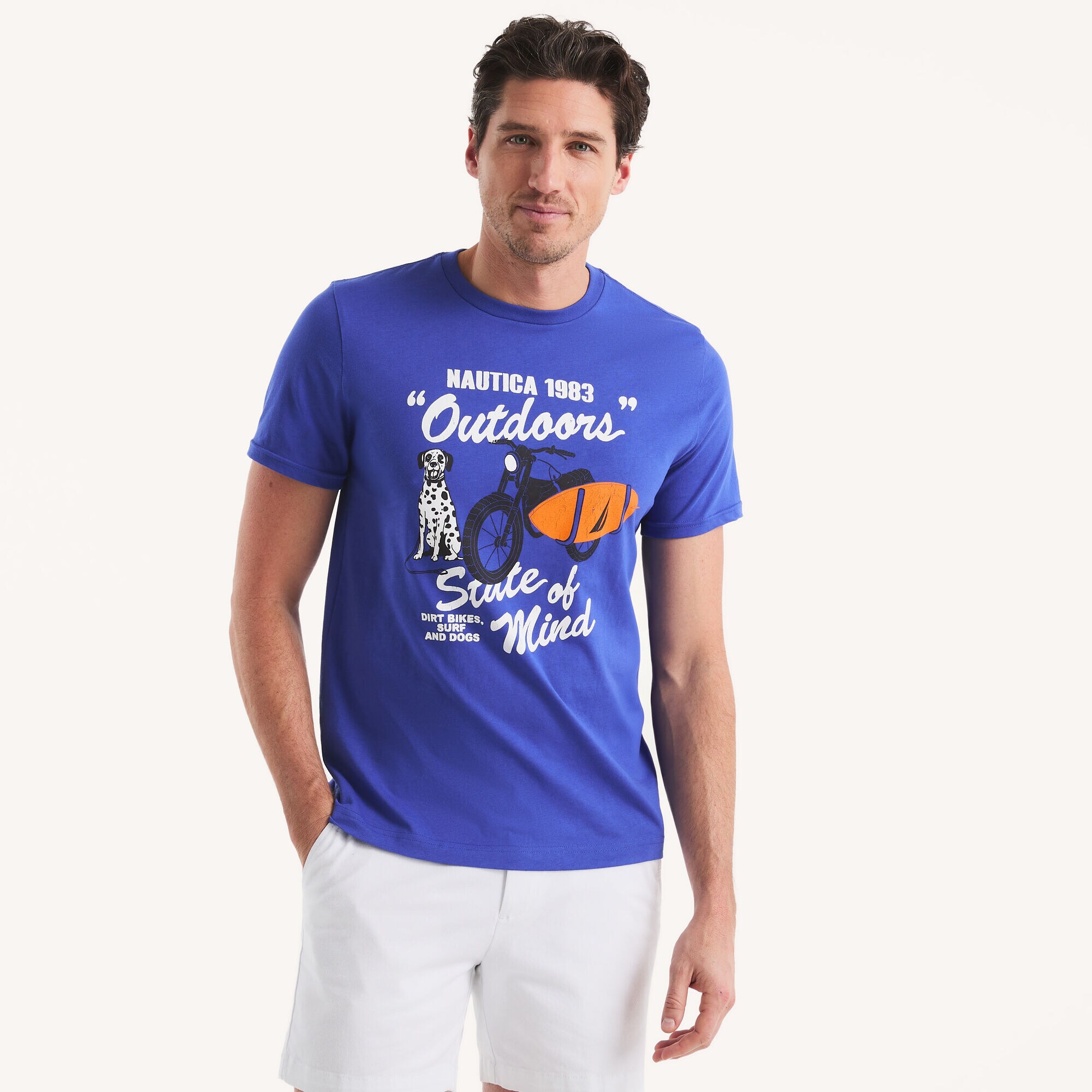 Surf and Dog Graphic T-Shirt,Cobalt Wave,large