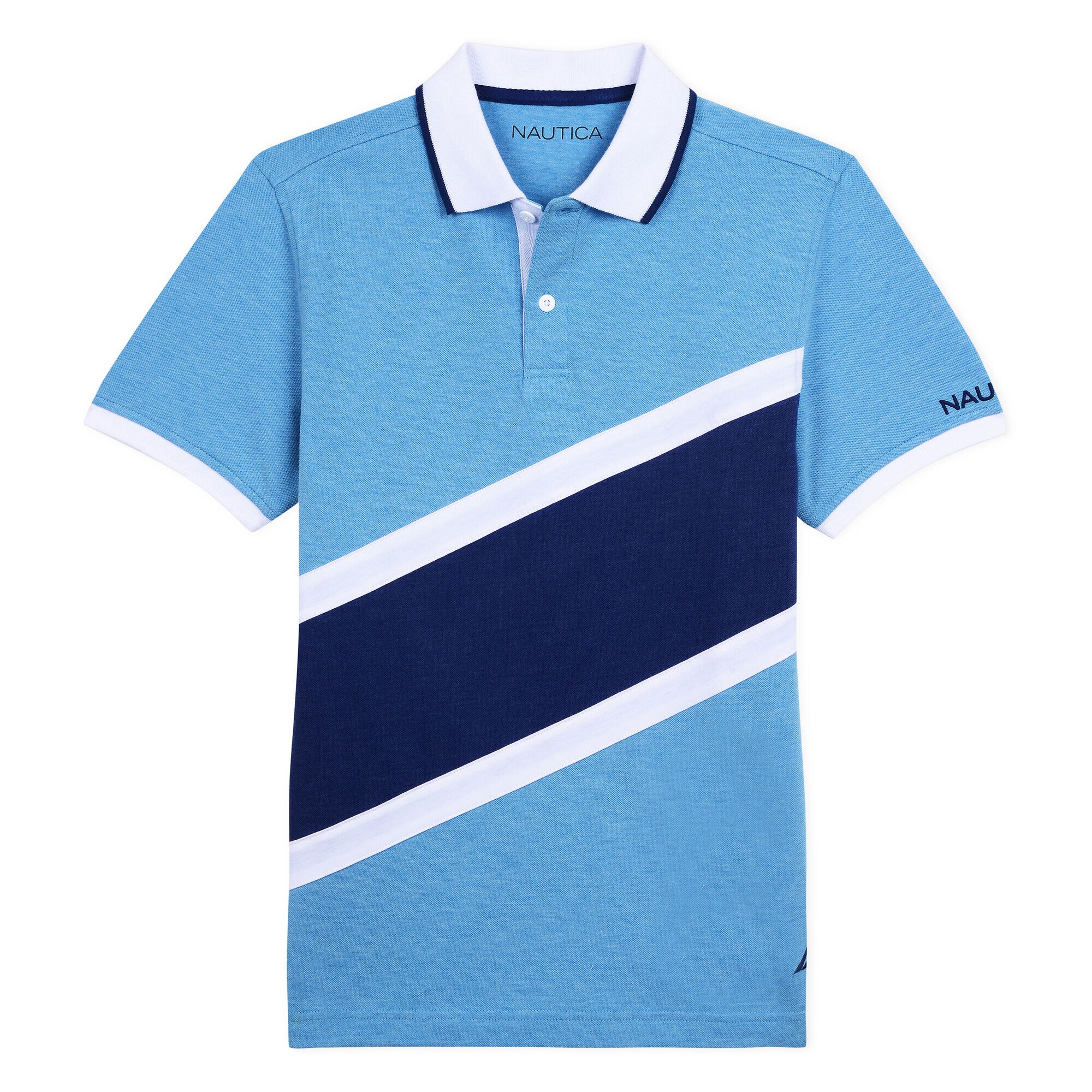 BOYS' FINN HERITAGE POLO IN DIAGONAL COLORBLOCK,Star Turquoise,large