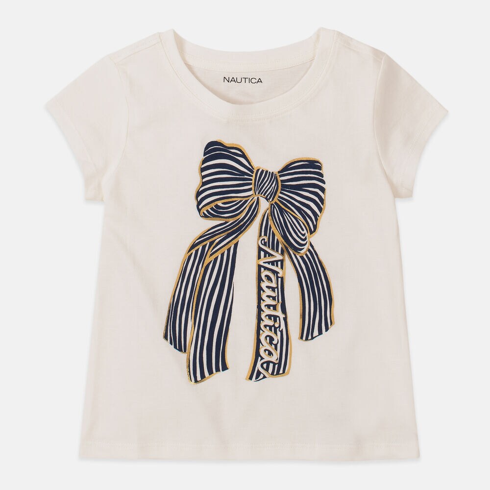 GIRLS' BOW GRAPHIC T-SHIRT (8-20),White,large