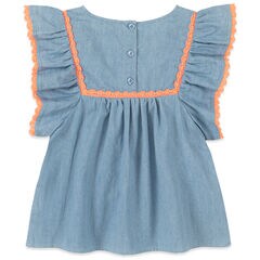 TODDLER GIRLS' CROCHET-TRIMMED RUFFLED-SLEEVE TOP (2T-4T),Nite Sea Heather,large
