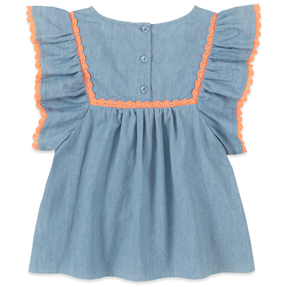 LITTLE GIRLS' CROCHET-TRIMMED RUFFLED SLEEVE TOP (4-7),Nite Sea Heather,large