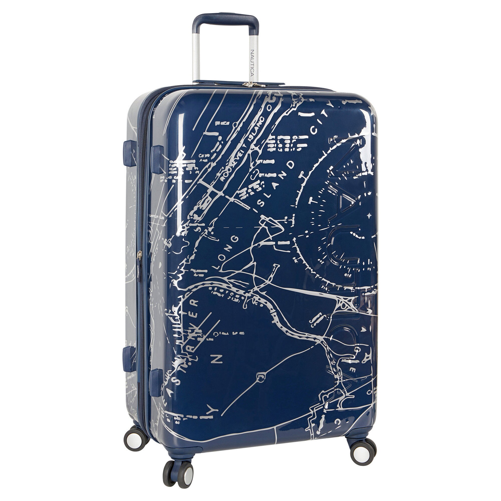 Shipyard Map 28" Spinner Luggage,Navy,large