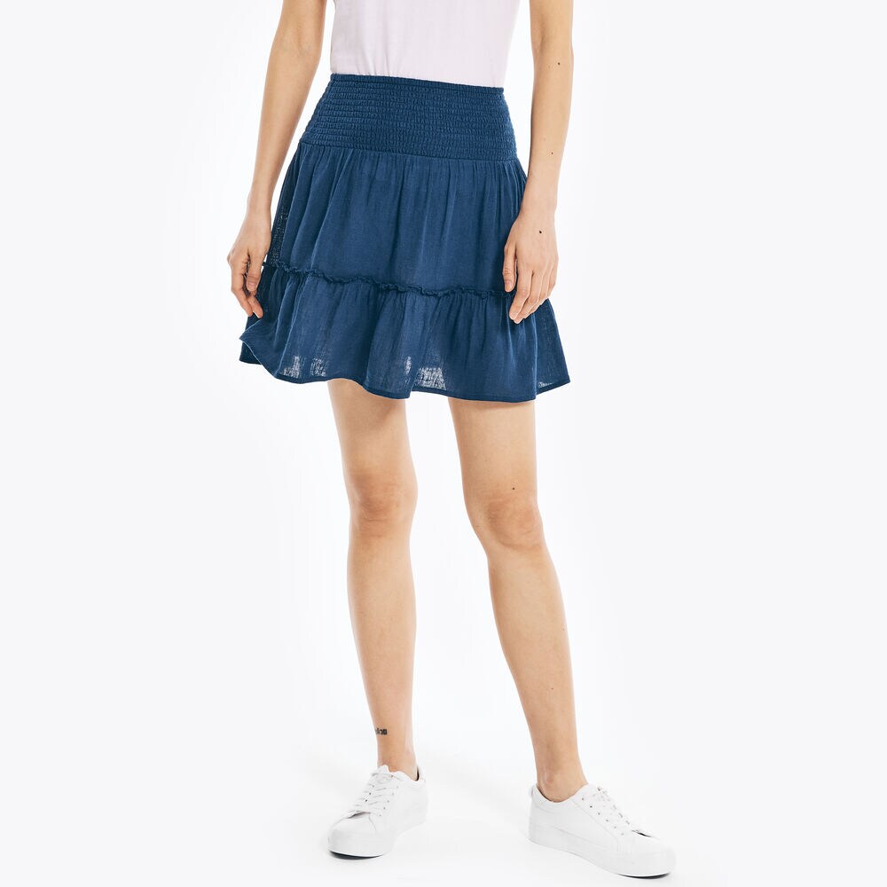 SMOCKED RUFFLE PULL-ON SKIRT,Blue Depths,large