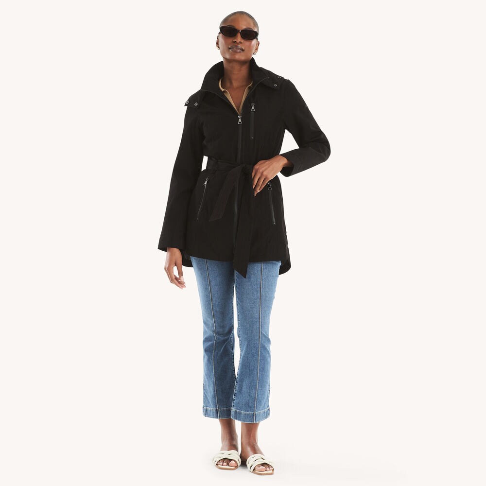 Belted Lightweight Coat,True Black,large