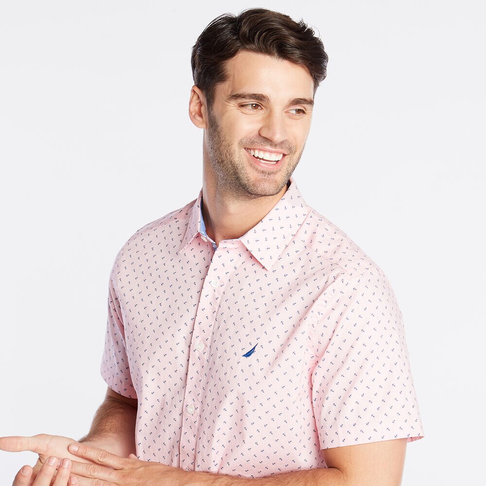 CLASSIC FIT SHORT SLEEVE OXFORD SHIRT IN DIZZY ANCHOR PRINT,Orchid Pink,large