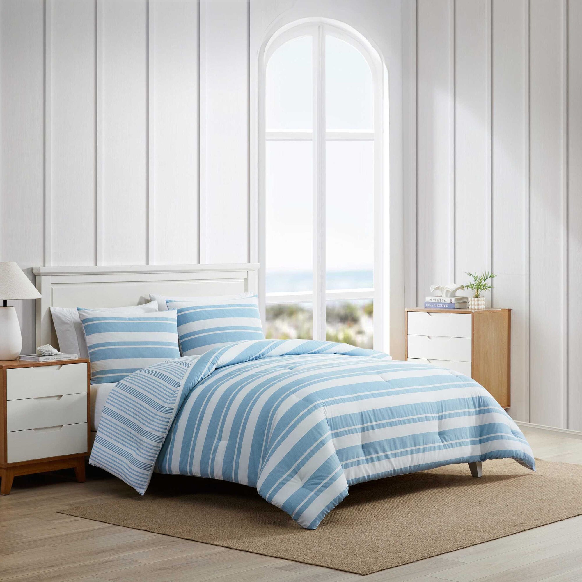 Riverside Stripe Blue Twin Comforter Set,Breeze,large