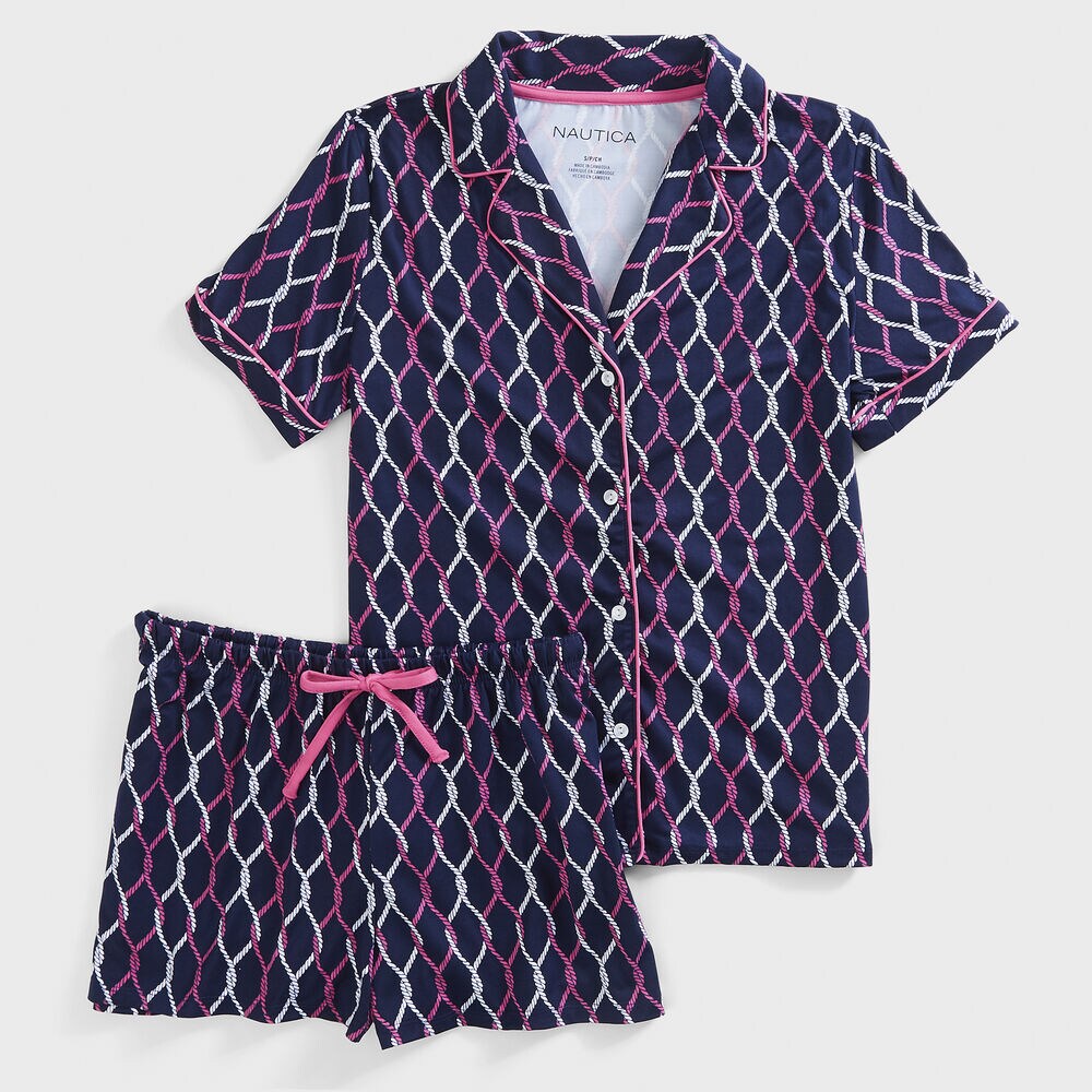 ROPE PRINT SHORT SLEEVE PAJAMA SET,Pure Adriatic Sea Wash,large