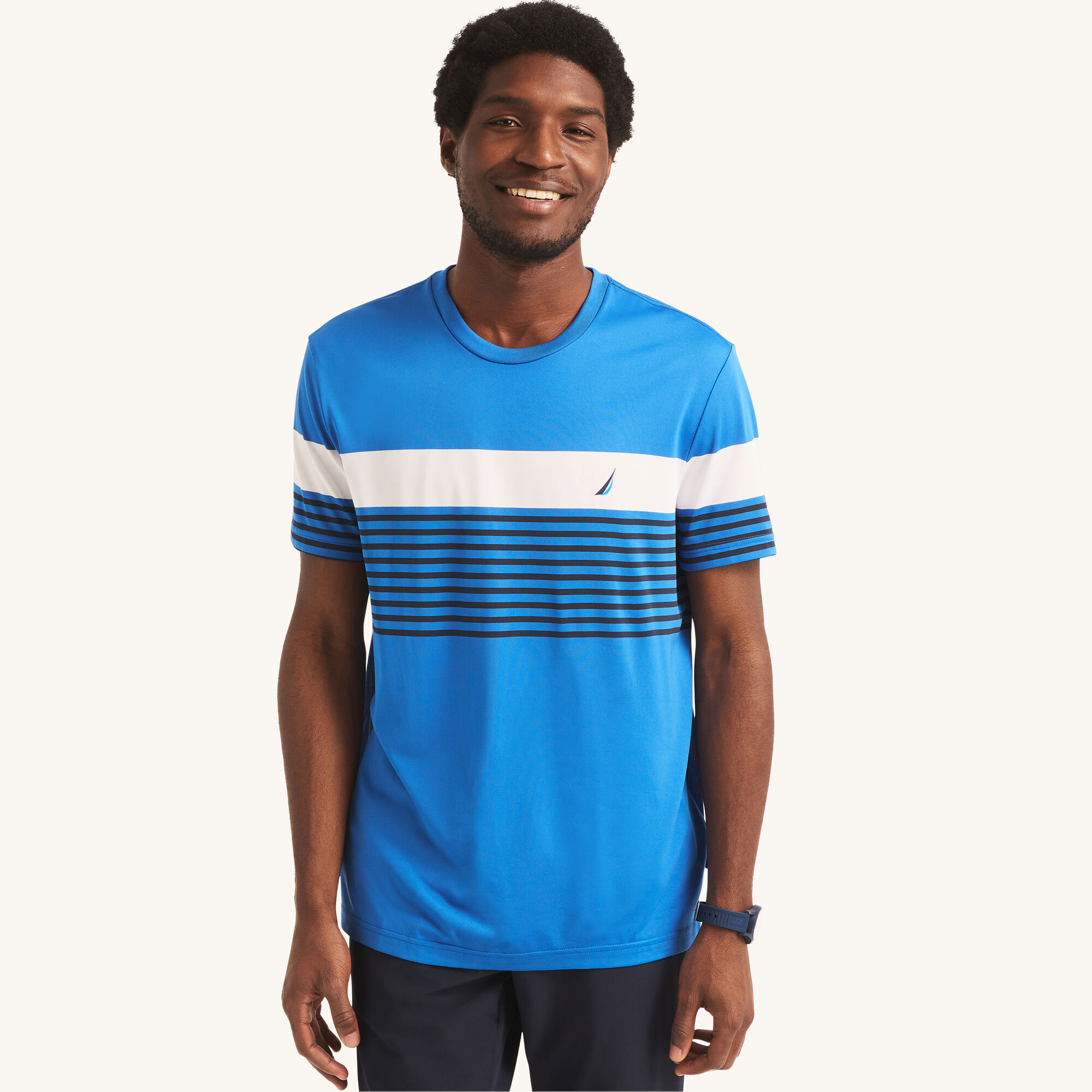 Navtech Crewneck Striped T-Shirt,True Navy,large