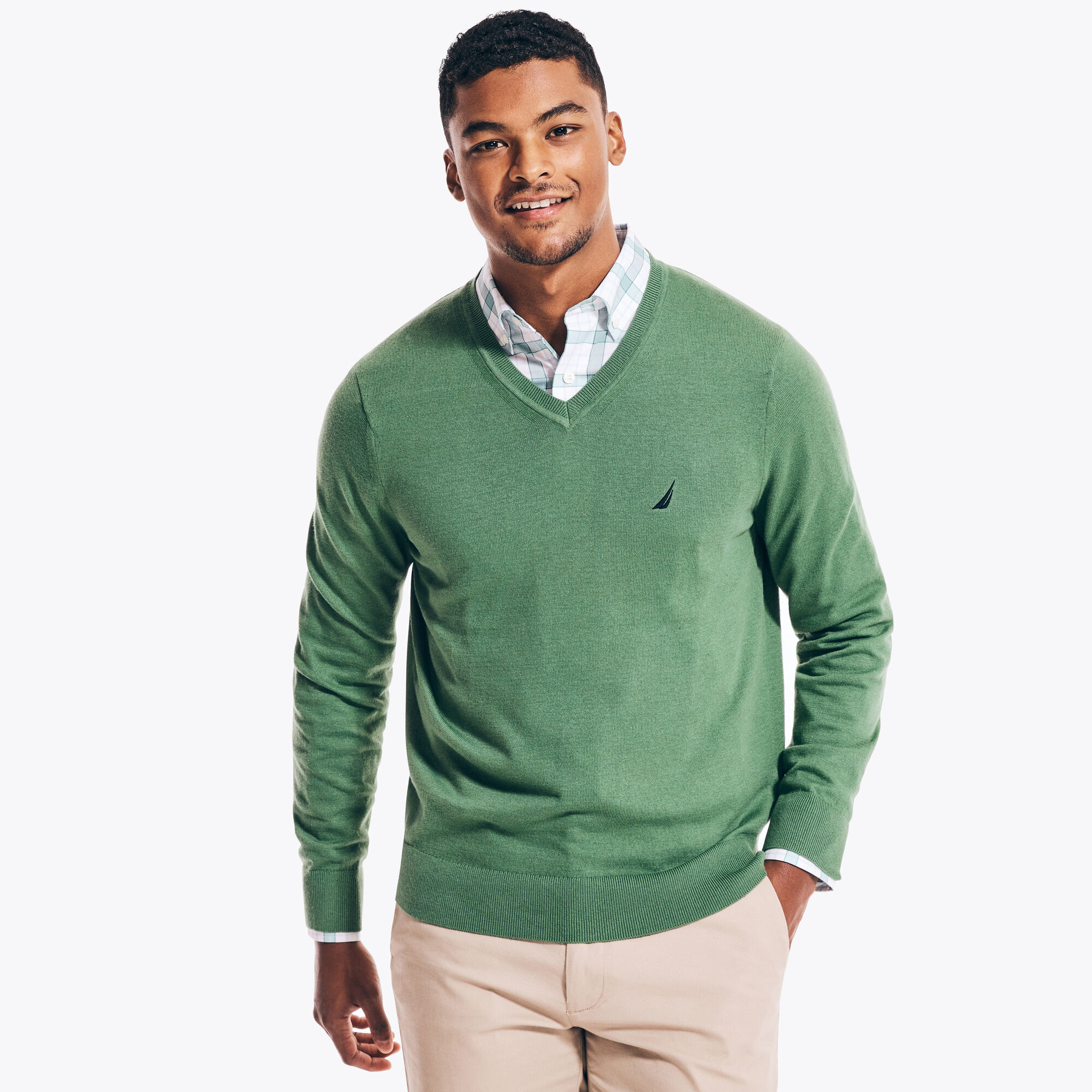 NAVTECH V-NECK SWEATER,Shaded Spruce Heather,large