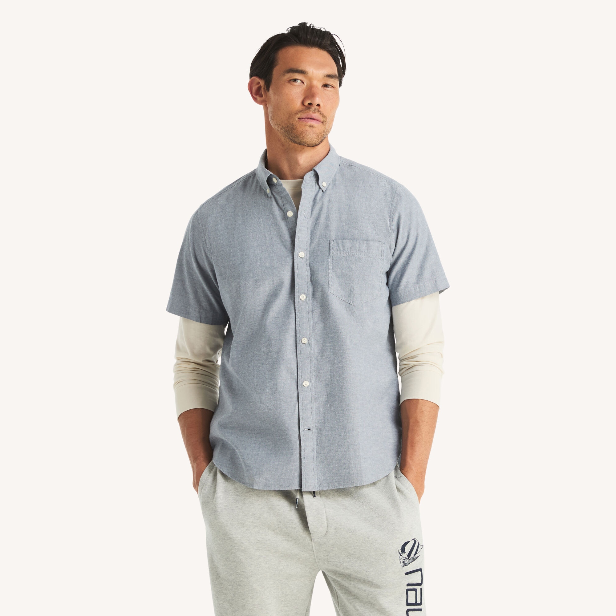 Short-Sleeve Classic Fit Oxford Shirt,Workshirt Blue,large