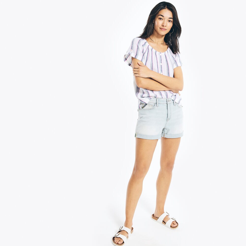 STRIPED SHORT-SLEEVE HENLEY,Cabana Pink,large