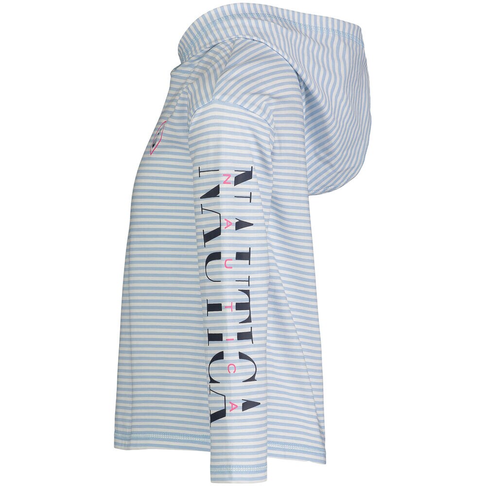 Little Girls' Striped Hooded Long-Sleeve T-Shirt (4-6X),Alaskan Blue,large