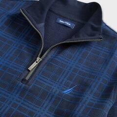 PLAID QUARTER-ZIP SWEATSHIRT,Navy,large