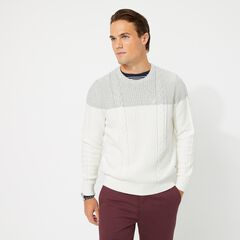 COLORBLOCK CABLE-KNIT SWEATER,Marshmallow,large