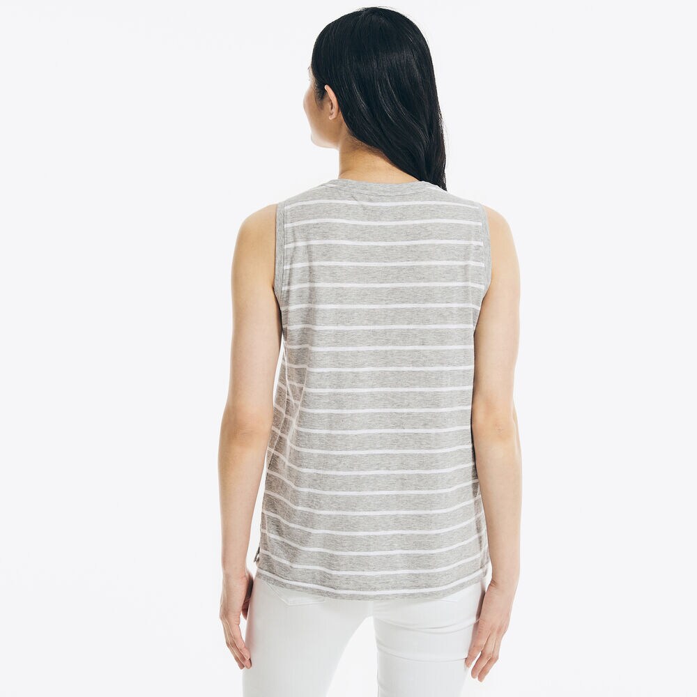 STRIPED SLEEVELESS T-SHIRT,Fog,large