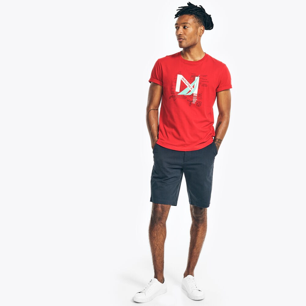 SUSTAINABLY CRAFTED YACHT LOGO GRAPHIC T-SHIRT,Nautica Red,large