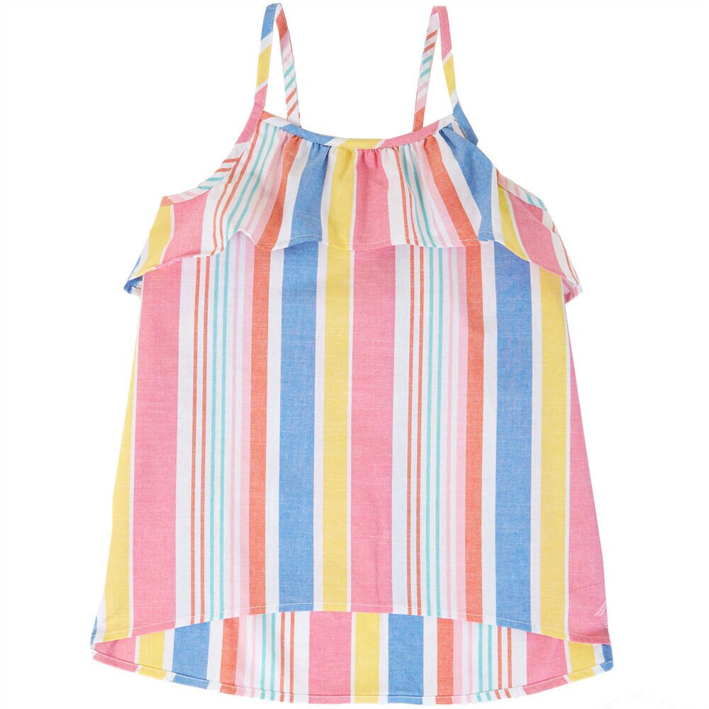 Girls' Striped Ruffle Tank (8-16),Petal,large