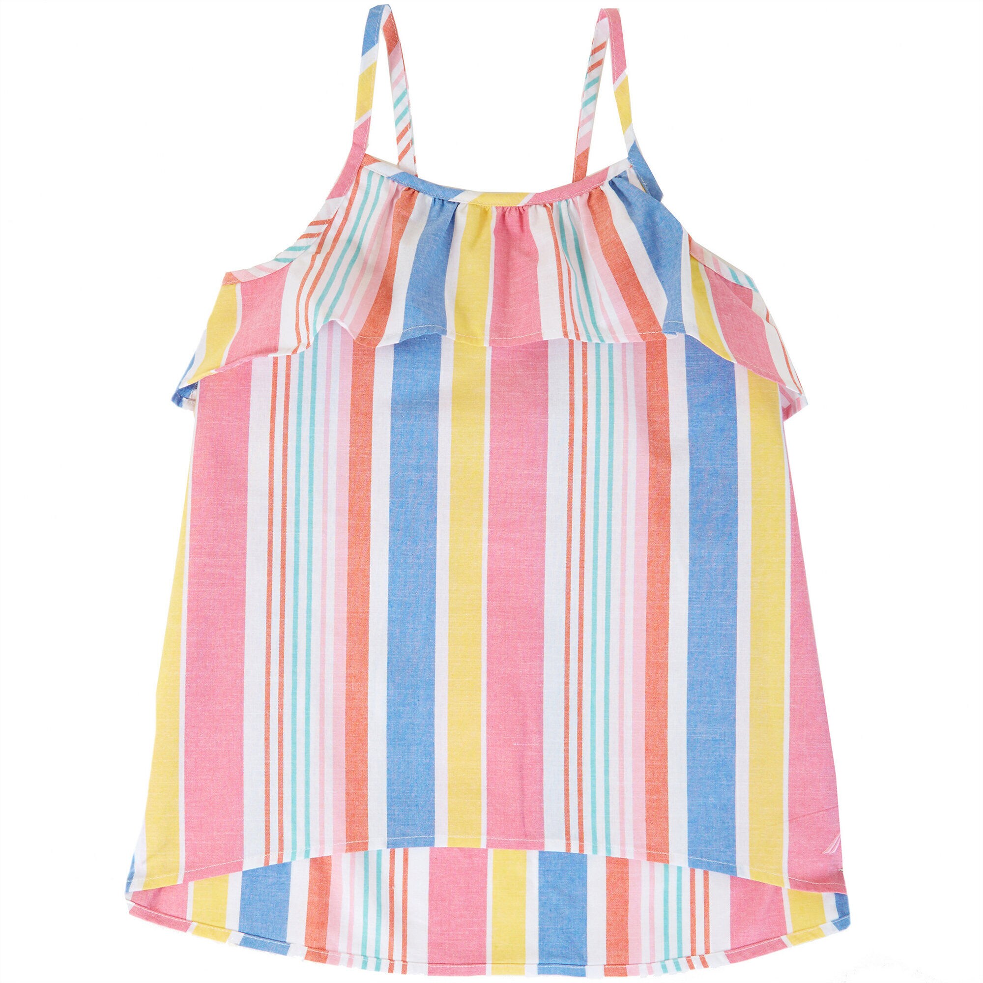 Girls' Striped Ruffle Tank (8-16),Petal,large