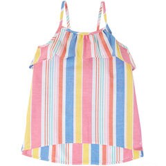 Girls' Striped Ruffle Tank (8-16),Petal,large
