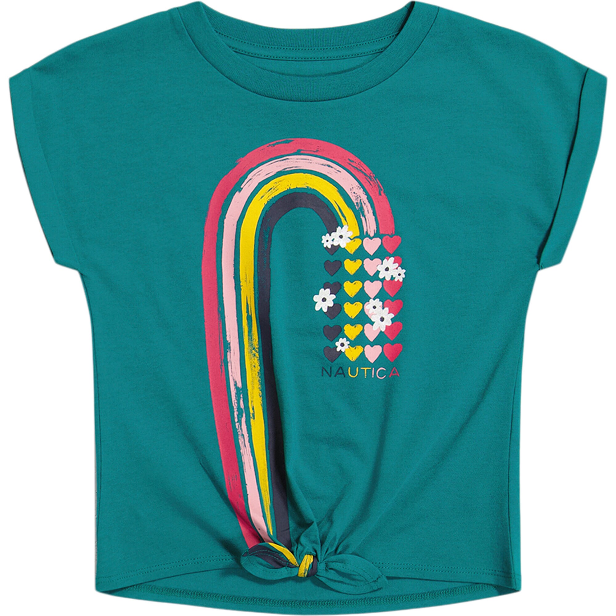 TODDLER GIRLS' RAINBOW LOGO TIE-FRONT T-SHIRT (2T-4T),Gulf Coast Teal,large