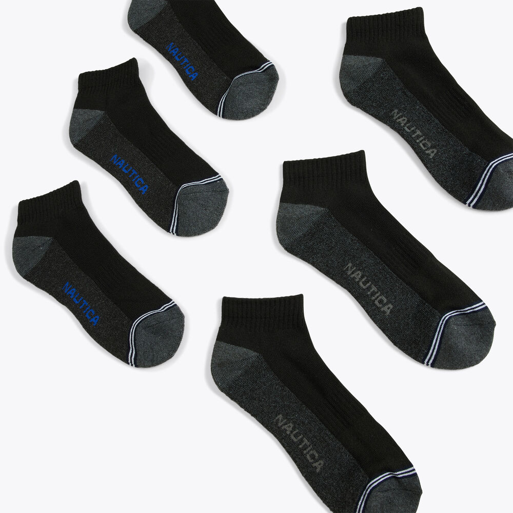 ATHLETIC LOGO QUARTER SOCKS, 6-PACK,Black,large