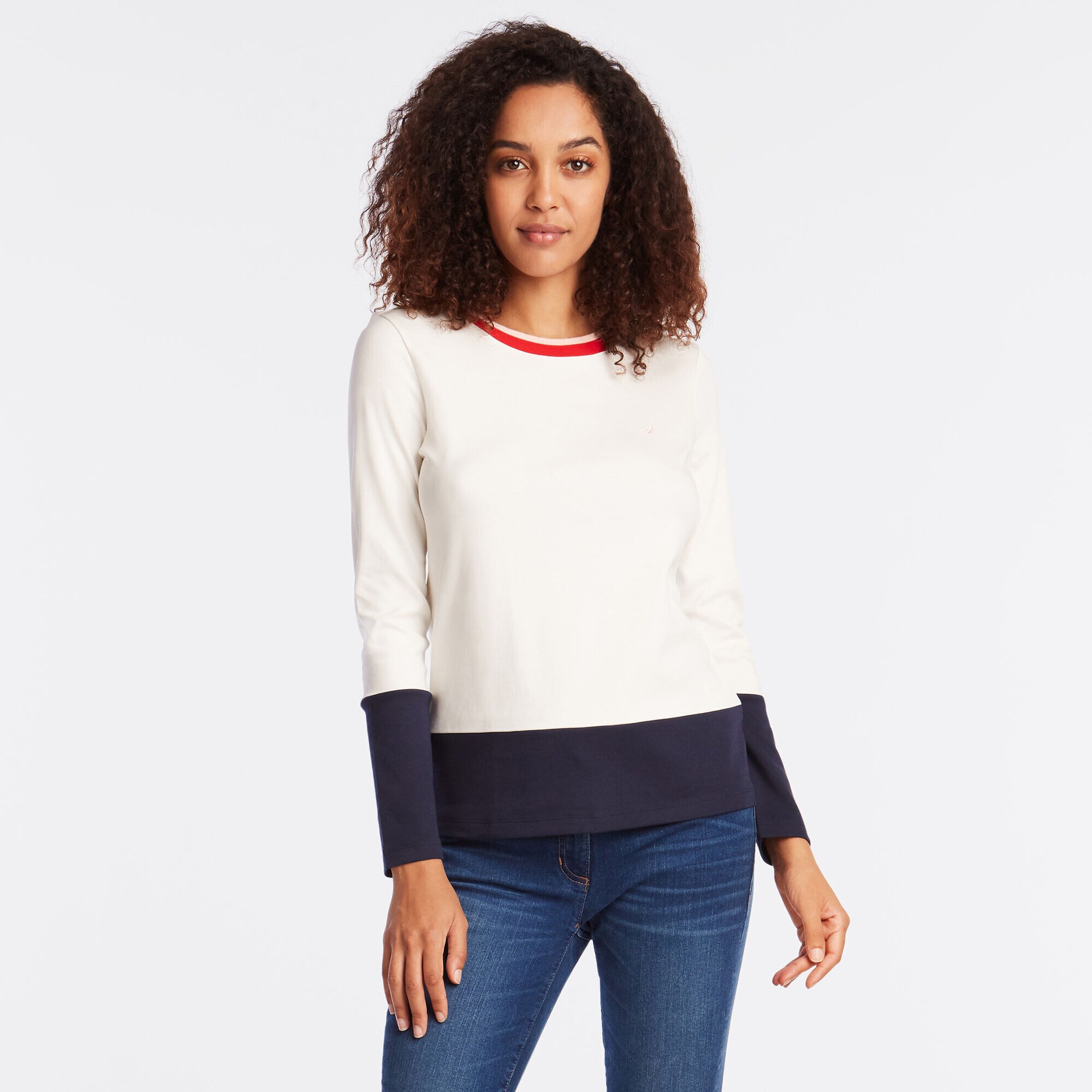 LONG SLEEVE COLORBLOCK TEE,Marshmallow,large