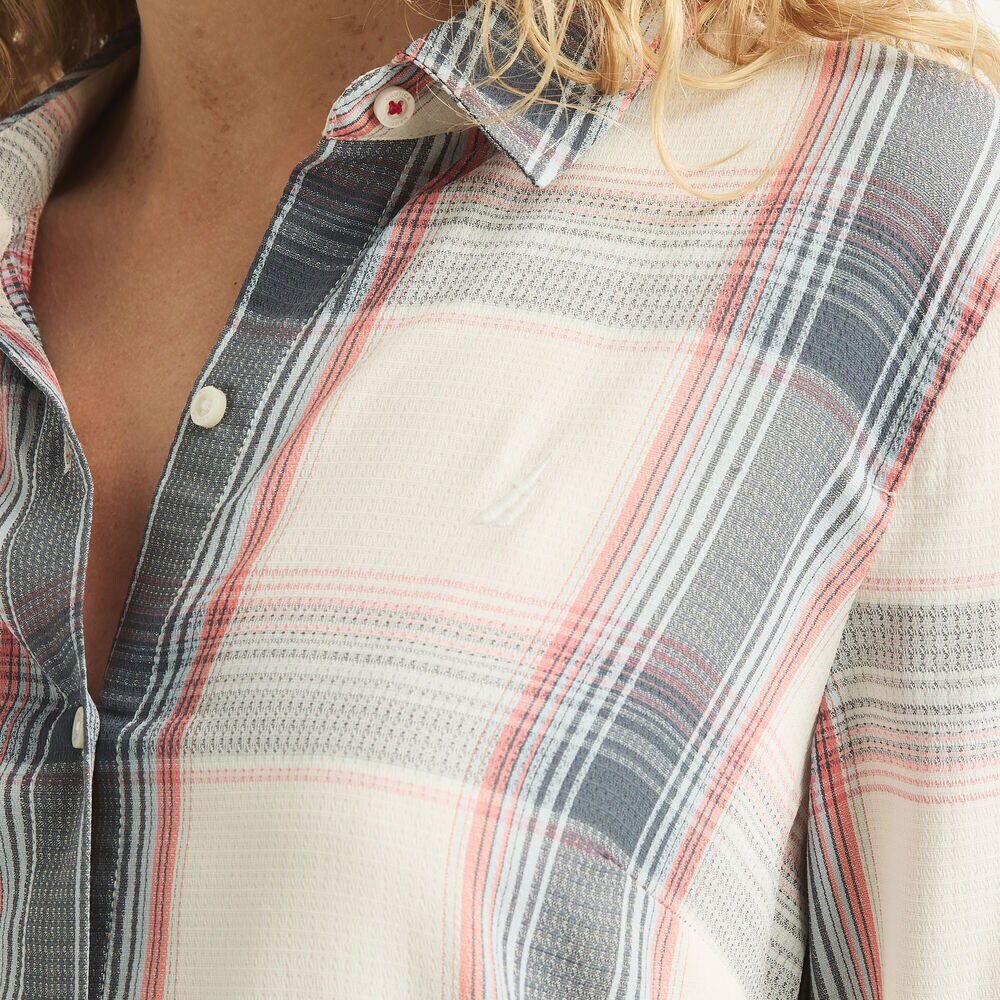 Plaid Button-Down Shirt,Pink,large