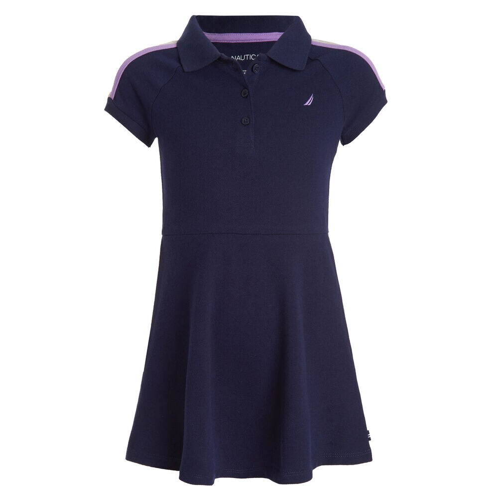 GIRL'S COLORBLOCK SLEEVE POLO DRESS (2T - 4T),Navy,large
