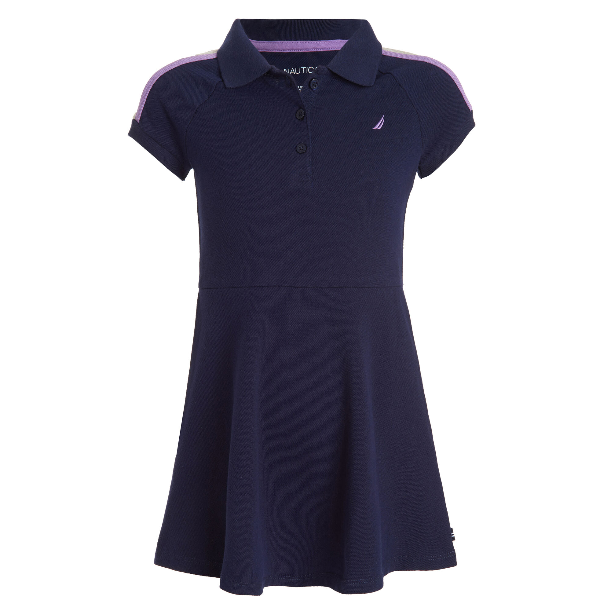 GIRL'S COLORBLOCK SLEEVE POLO DRESS (2T - 4T),Navy,large