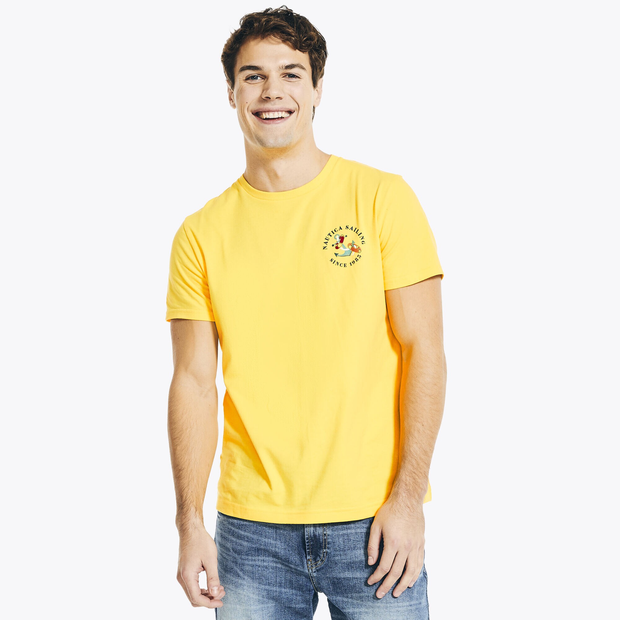 SUSTAINABLY CRAFTED SAILING GRAPHIC T-SHIRT,Marigold,large