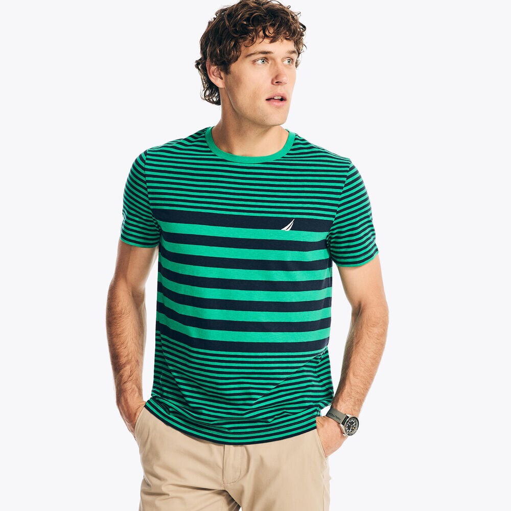 Striped Crewneck T-Shirt,Dark Dill,large