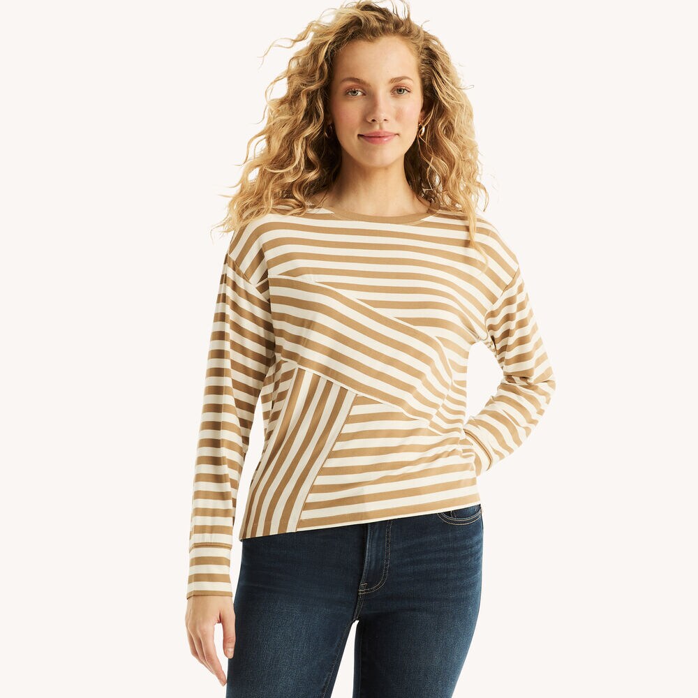 Pieced Striped Top,Coastal Tan,large