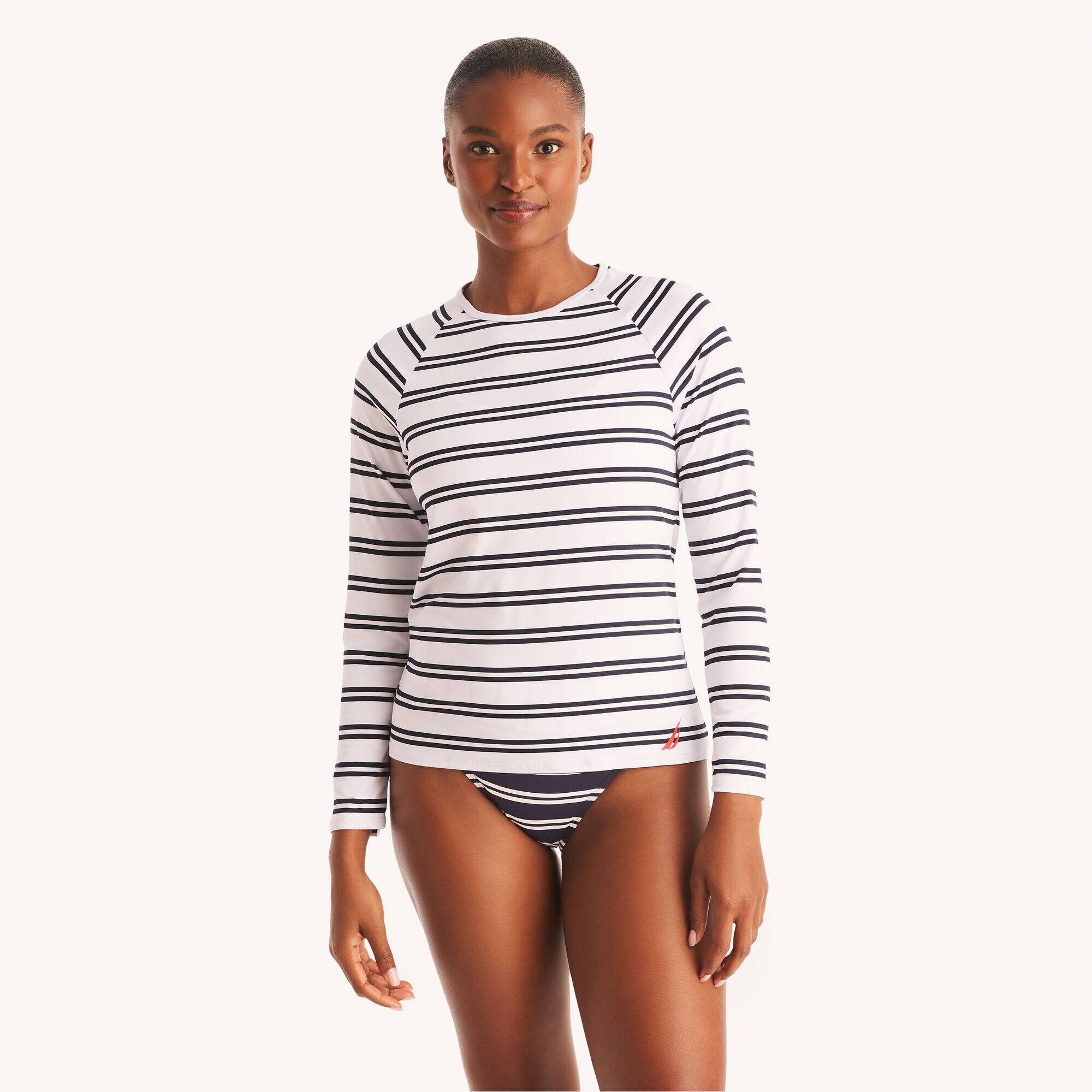 Striped Rash Guard Swim Shirt,Bright White,large
