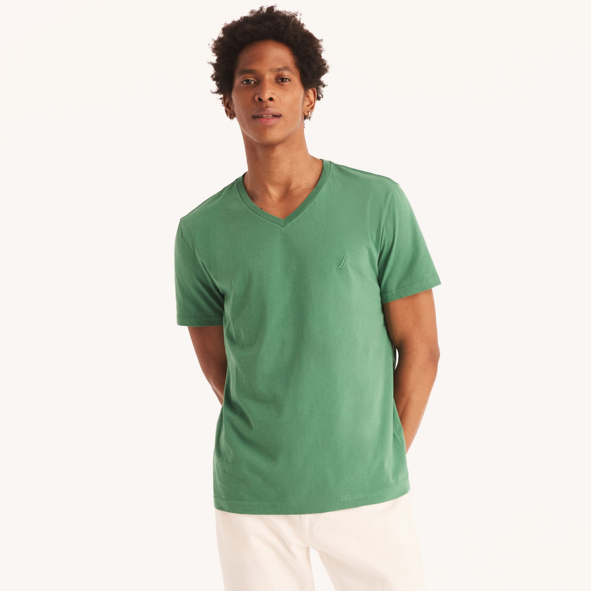 PREMIUM COTTON V-NECK T-SHIRT,Green Apple,large