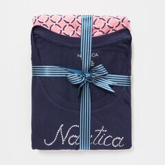 LOGO AND ROPE PRINT SHORT SLEEVE PAJAMA SET,Light Pink,large