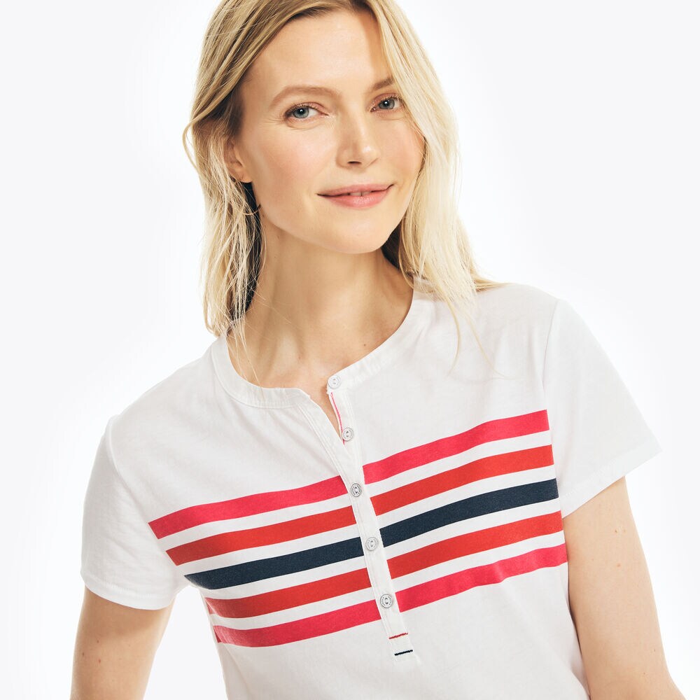STRIPED SHORT-SLEEVE HENLEY,Bright White,large