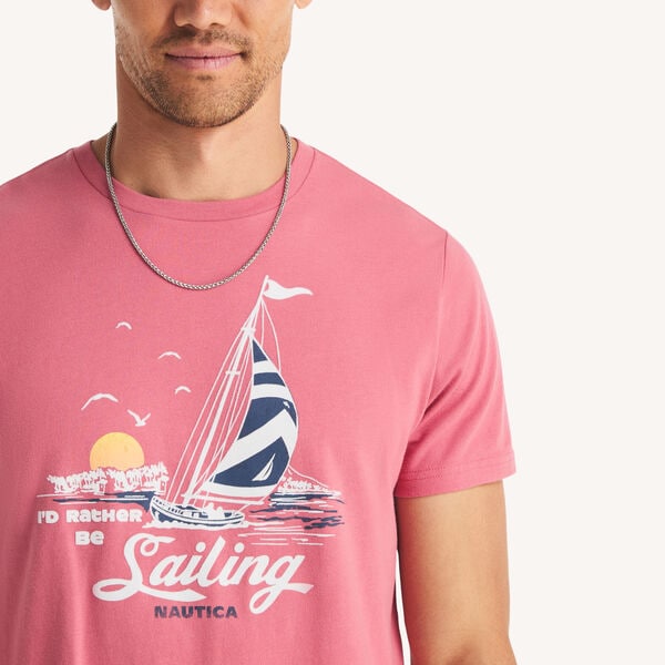 Sunset Sailing Flocked Graphic T-Shirt 