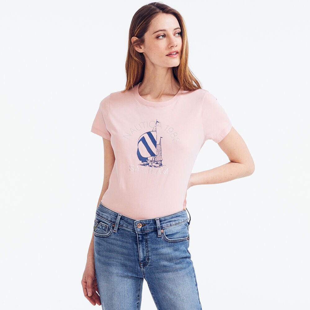 SUSTAINABLY CRAFTED FOIL GRAPHIC T-SHIRT,Pomegranate,large