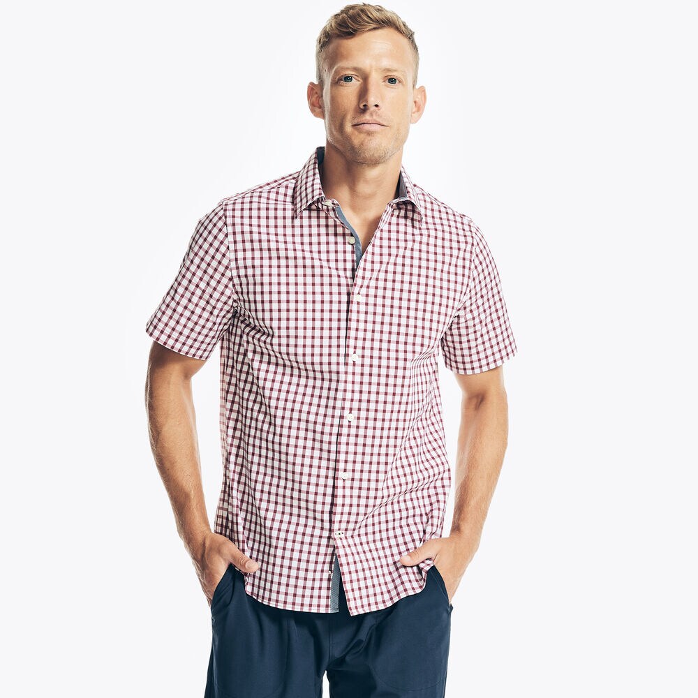 NAVTECH TRIM FIT PLAID SHORT-SLEEVE SHIRT,Flamingo,large