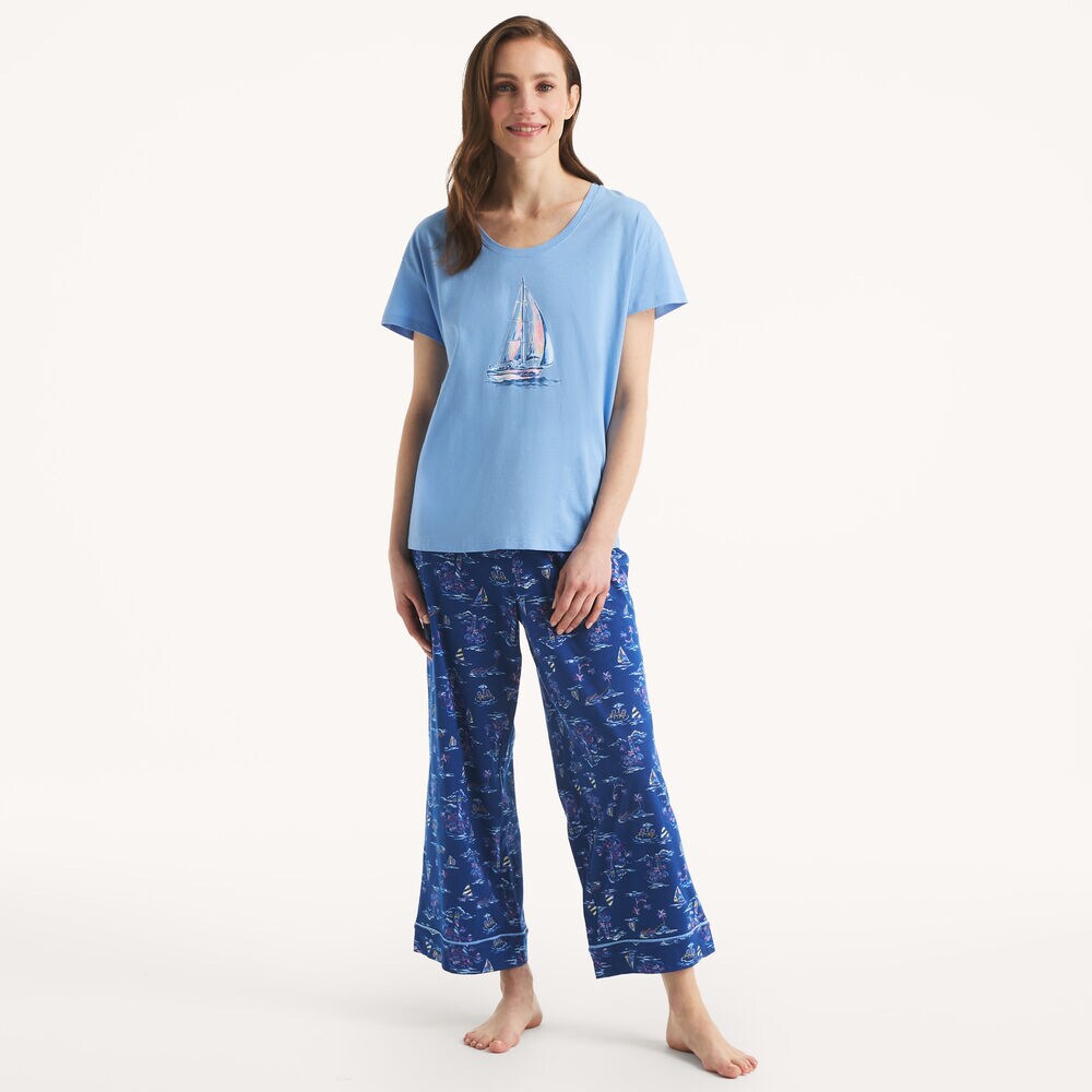 Printed Pajama Pant Set,Pure Adriatic Sea Wash,large