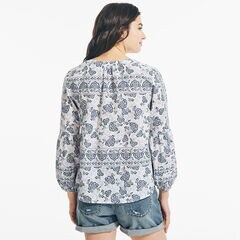 FLORAL PRINT SPLIT-NECK TOP,Nautica Blue,large