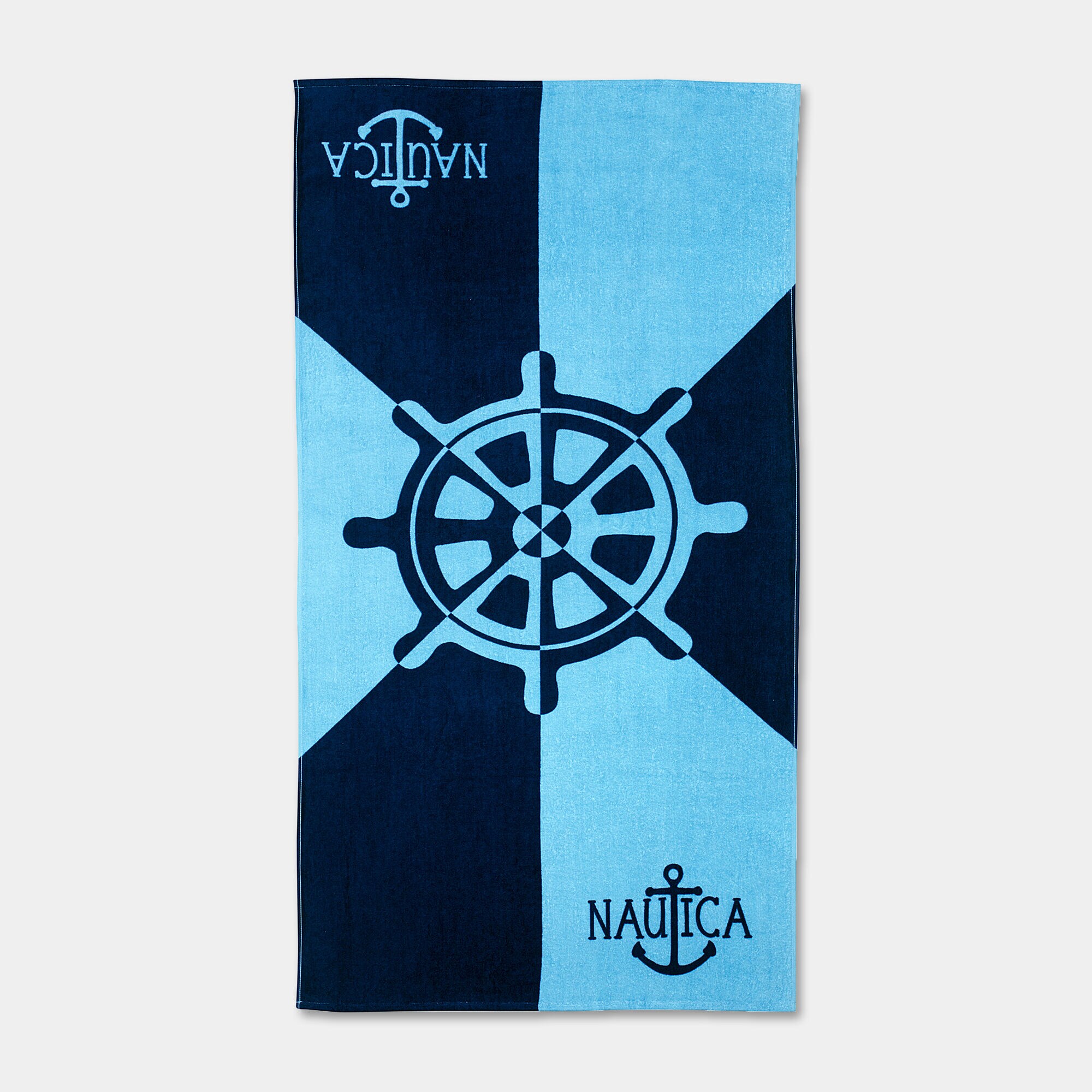 KIDS' BOAT WHEEL PRINT BEACH TOWEL,Navy,large