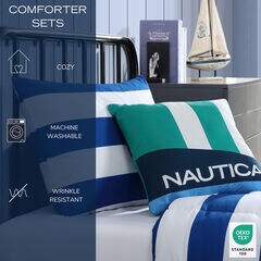 Huck Blue Stripe Twin Comforter & Sham Bonus Set,Classic Blue,large