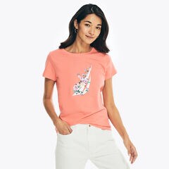 EMBROIDERED FLORAL BRAND ICON GRAPHIC T-SHIRT,Sugar Coral,large