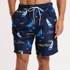 Swim Trunk in Sail Scene Print,Navy,large