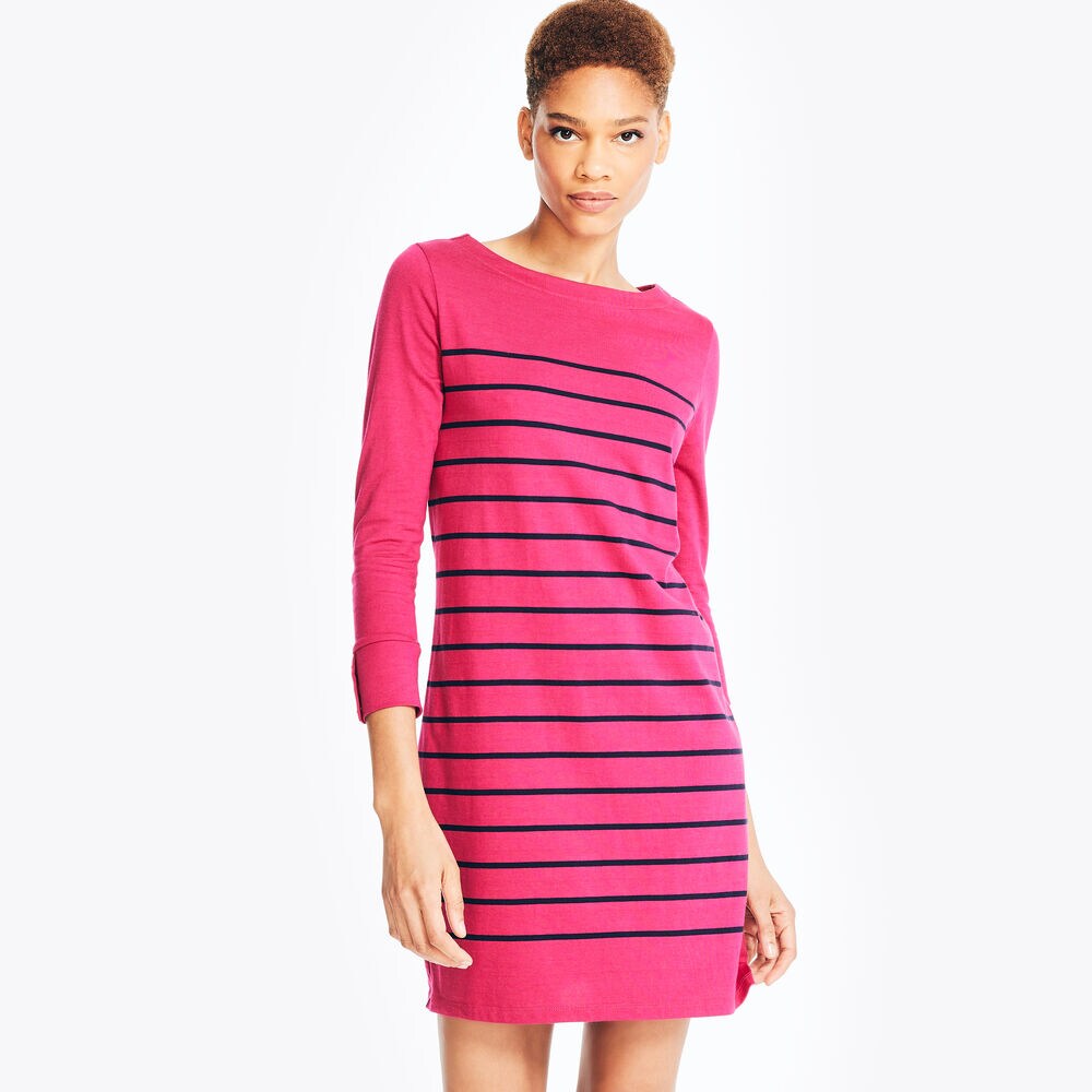 Breton Striped Dress,Deep Fuschia,large