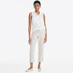 SUSTAINABLY CRAFTED SLEEVELESS BUTTON-DOWN TOP,Bright White,large