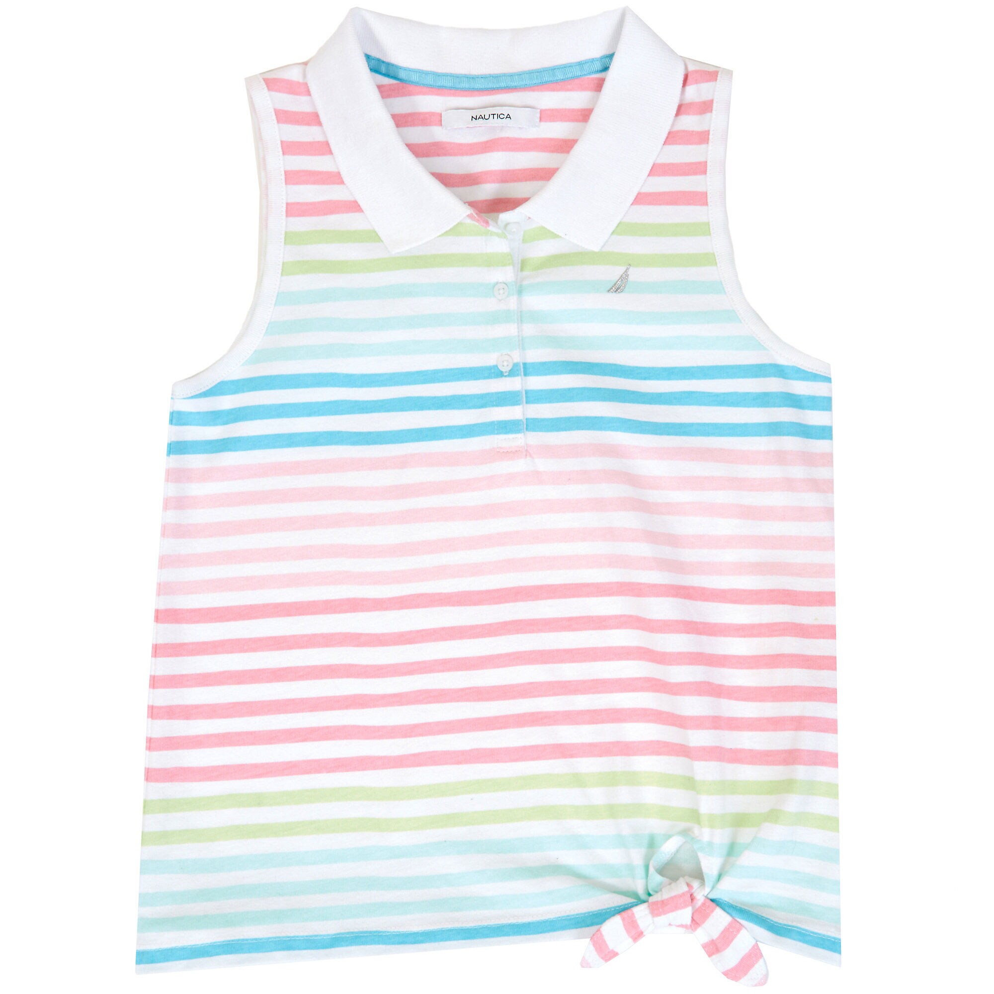Little Girls' Striped Sleeveless Polo Shirt (2T-7),Petal,large