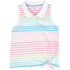 Little Girls' Striped Sleeveless Polo Shirt (2T-7),Petal,large