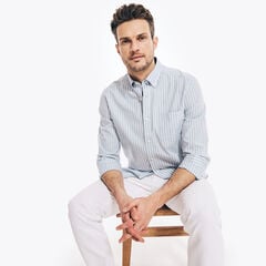 SUSTAINABLY CRAFTED STRIPED SHIRT,Noon Blue,large